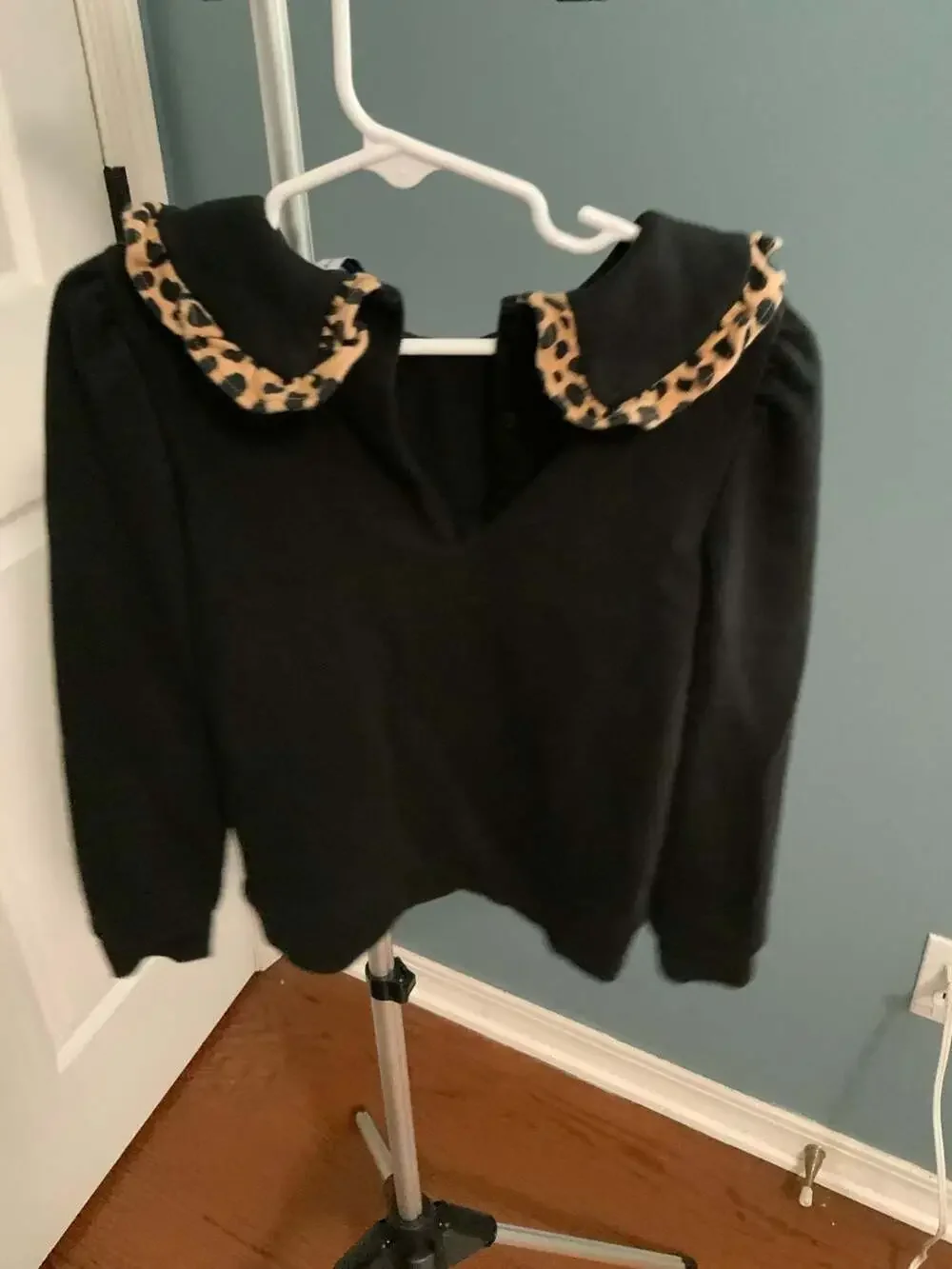 Janie and Jack Sweater Size 6 Black Leopard Peter Pan Collar